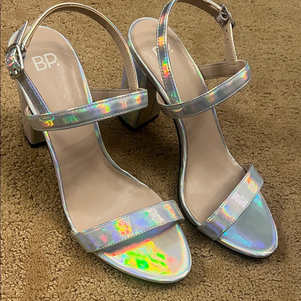 Holographic Bp strappy heels